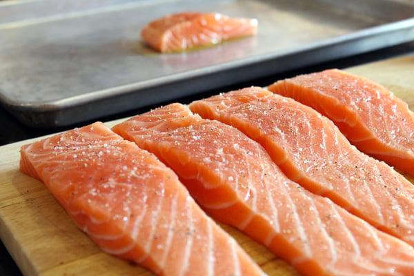 Salmon prepared for cooking