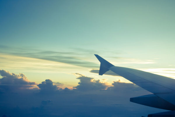 Airplane wing during travel