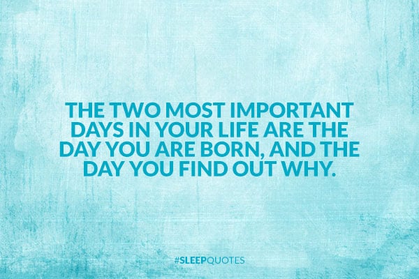 The two most important days in your life are the day you are born, and the day you find out why.