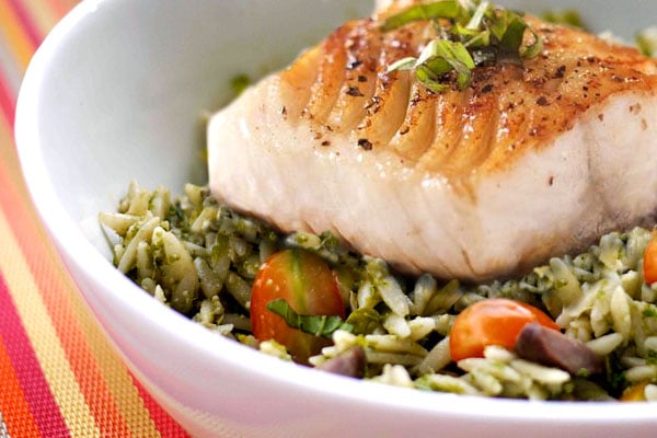 cod with orzo kale